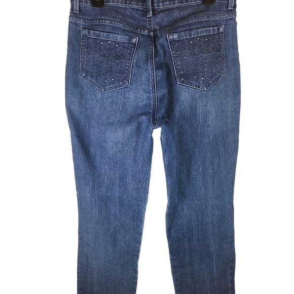 Gloria Vanderbilt Jeans, women's medium blue wash, design on pocket, Sz 10 - Picture 3 of 6